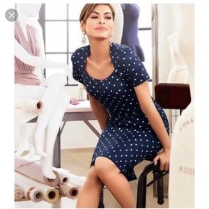 Navy  Blue Polka Dot Dress w/ Thin Belt